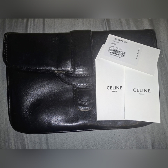 Vintage Circa 1980s Celine Black Leather Clutch With Tags - Picture 2 of 9